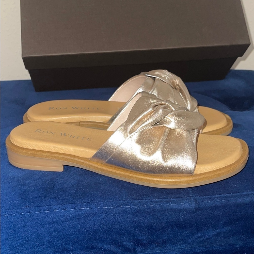 NIB RON WHITE Champagne/ Gold Genuine Leather Veronica Sandals Sz. 36/ US-6 - Picture 11 of 17